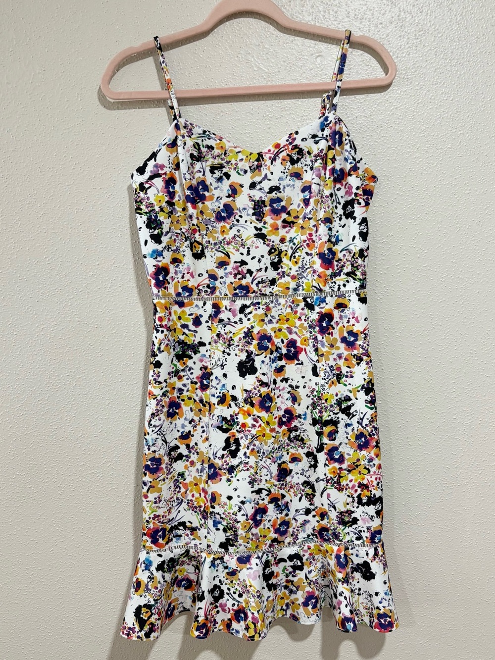 Betsey Johnson Floral Fit & Flare Dress Size 4 | White Multicolor Ruffle Hem